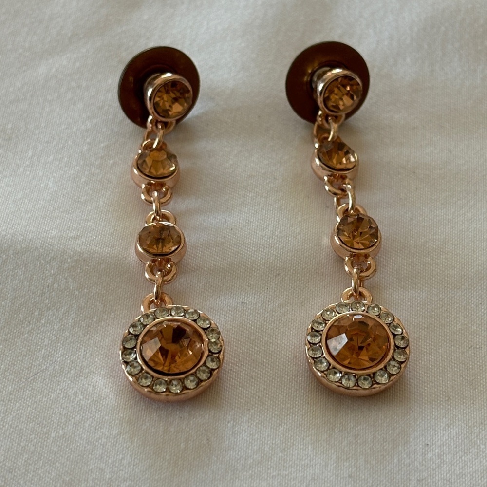 Champagne rhinestone Rose gold dangle earrings